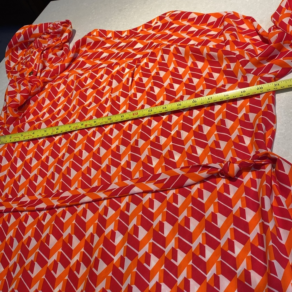 New Banana Republic Geometric Print Belt Front Pleated Dress OrangeMulti Size10 - Picture 9 of 15
